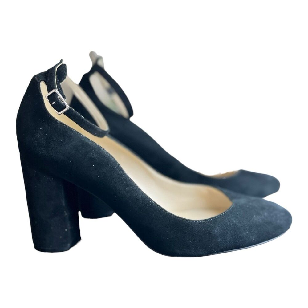 MARC FISHER Black Block Heels Leather "Magie" Size 9.5M Ankle Strap